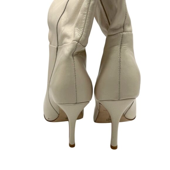 Larroude Kate Knee High Leather Boots Ivory Pointed Toe Heels NWOT - Size 7 - Picture 6 of 12